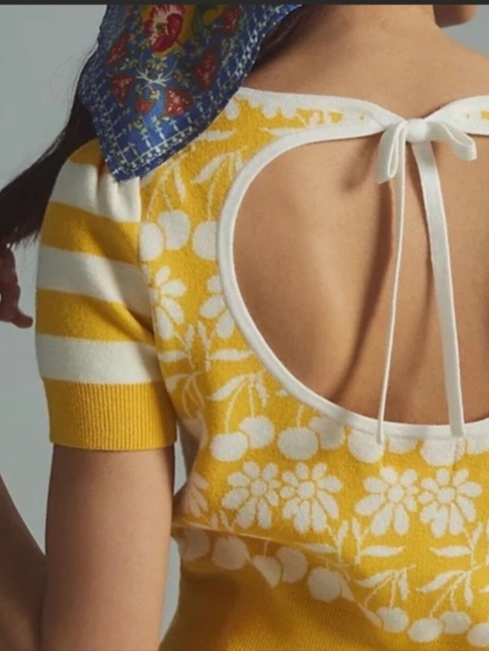Anthropologie Women's Maeve Yellow Floral Boho Sweater Top | Open Back | Sz XS - Picture 3 of 13